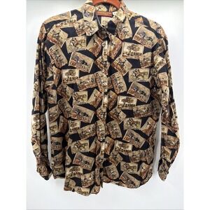 Graham & Gunn Button-Up Shirt Long Sleeve Equestrian Horse Rider Hunt Vintage S